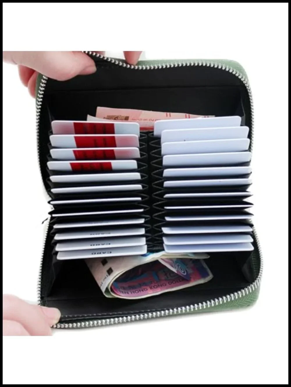 RFID Blocking 24 Slot Credit Card Holder Wallet Genuine Leather Zipper